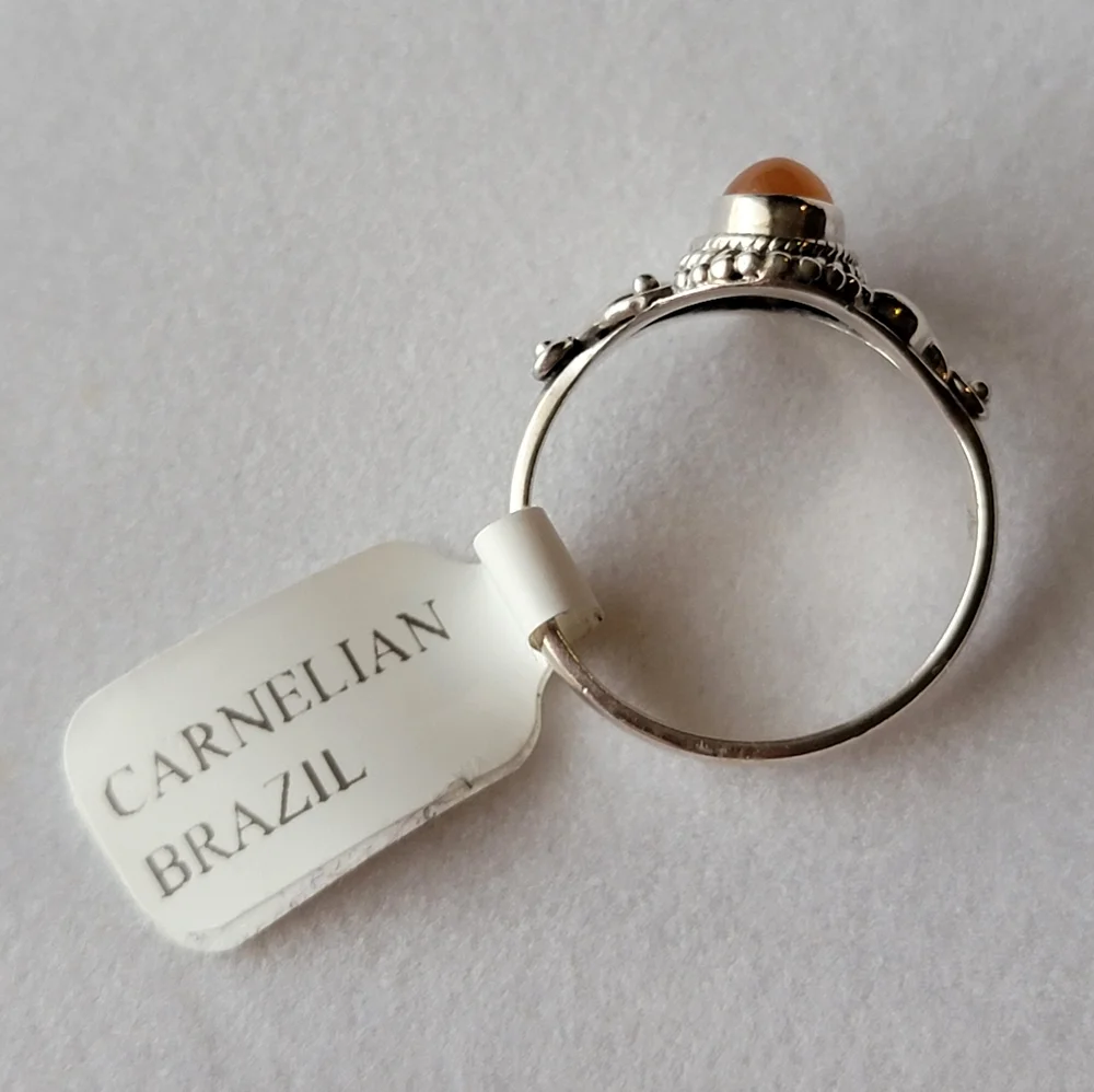 Carnelian Sterling Silver Dahlia Ring Oval Gemstone Cabochon Filigree